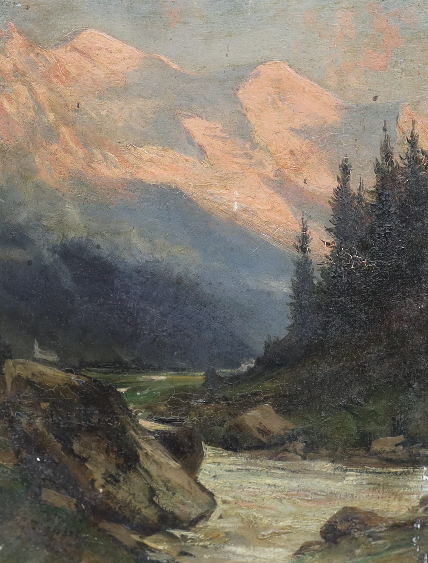 Gabriel Loppé (French, 1825-1913), Mont Blanc from Chamonix, oil on panel, 26 x 19.5cm, unframed